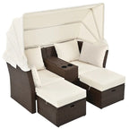 Ensemble causeuse de jardin convertible avec pare-soleil rétractable, porte-gobelets, coffres de rangement, coussins déperlants
