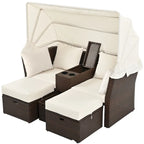 Ensemble causeuse de jardin convertible avec pare-soleil rétractable, porte-gobelets, coffres de rangement, coussins déperlants