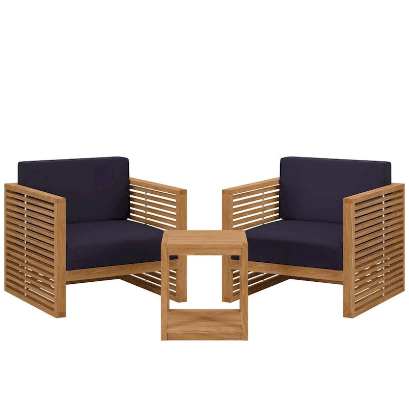 Ensemble de patio extérieur en teck 3 pièces Carlsbad