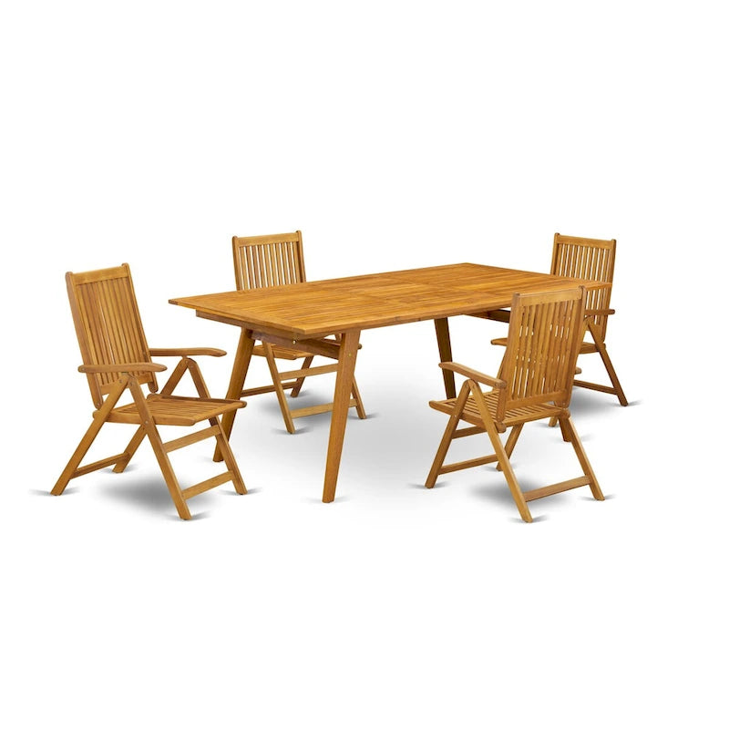 Ensemble de salle à manger d'extérieur - Chaises avec dossier haut à lattes et table rectangulaire à 4 pieds en bois - Fini à l'huile naturelle (Option de pièces)