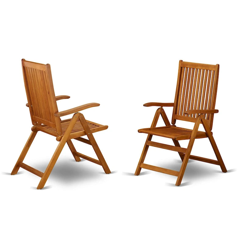 Ensemble de salle à manger d'extérieur - Chaises avec dossier haut à lattes et table rectangulaire à 4 pieds en bois - Fini à l'huile naturelle (Option de pièces)