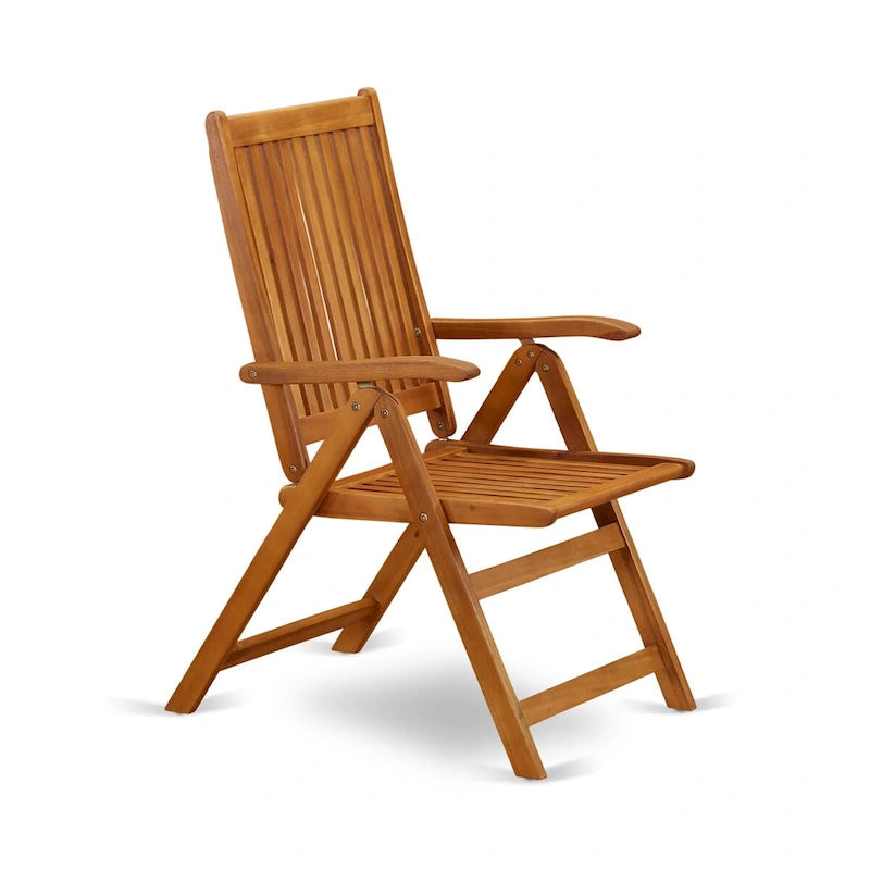Ensemble de salle à manger d'extérieur - Chaises avec dossier haut à lattes et table rectangulaire à 4 pieds en bois - Fini à l'huile naturelle (Option de pièces)