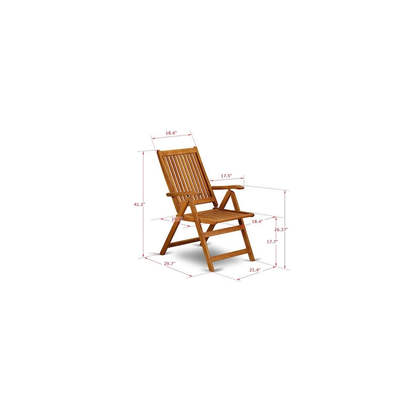 Ensemble de salle à manger d'extérieur - Chaises avec dossier haut à lattes et table rectangulaire à 4 pieds en bois - Fini à l'huile naturelle (Option de pièces)