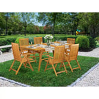 Ensemble de salle à manger d'extérieur - Chaises avec dossier haut à lattes et table rectangulaire à 4 pieds en bois - Fini à l'huile naturelle (Option de pièces)
