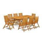 Ensemble de salle à manger d'extérieur - Chaises avec dossier haut à lattes et table rectangulaire à 4 pieds en bois - Fini à l'huile naturelle (Option de pièces)