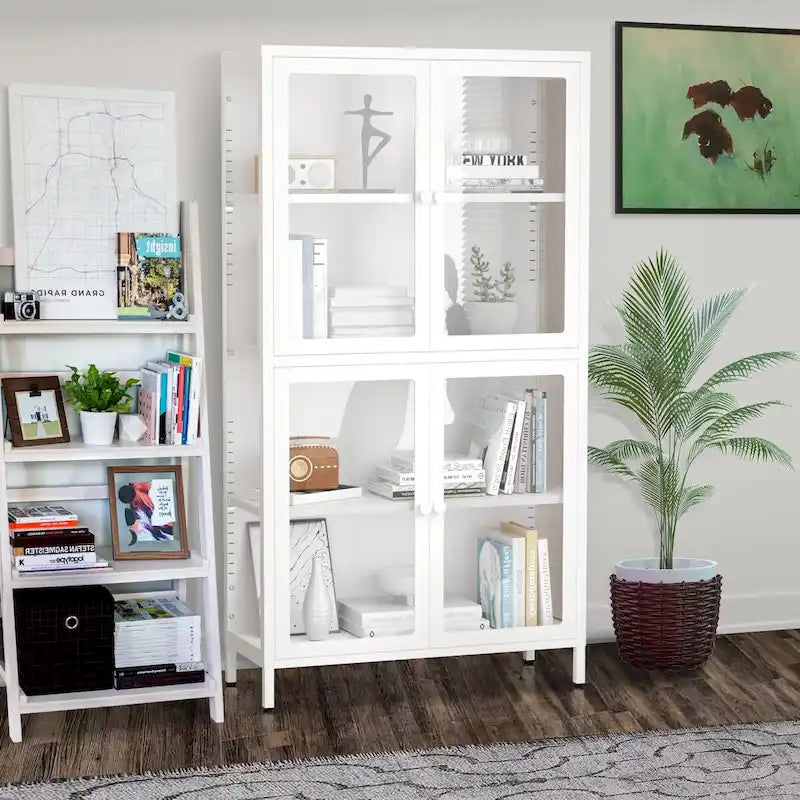Meuble Vitrine avec Étagères Réglables pour Cuisine Salon