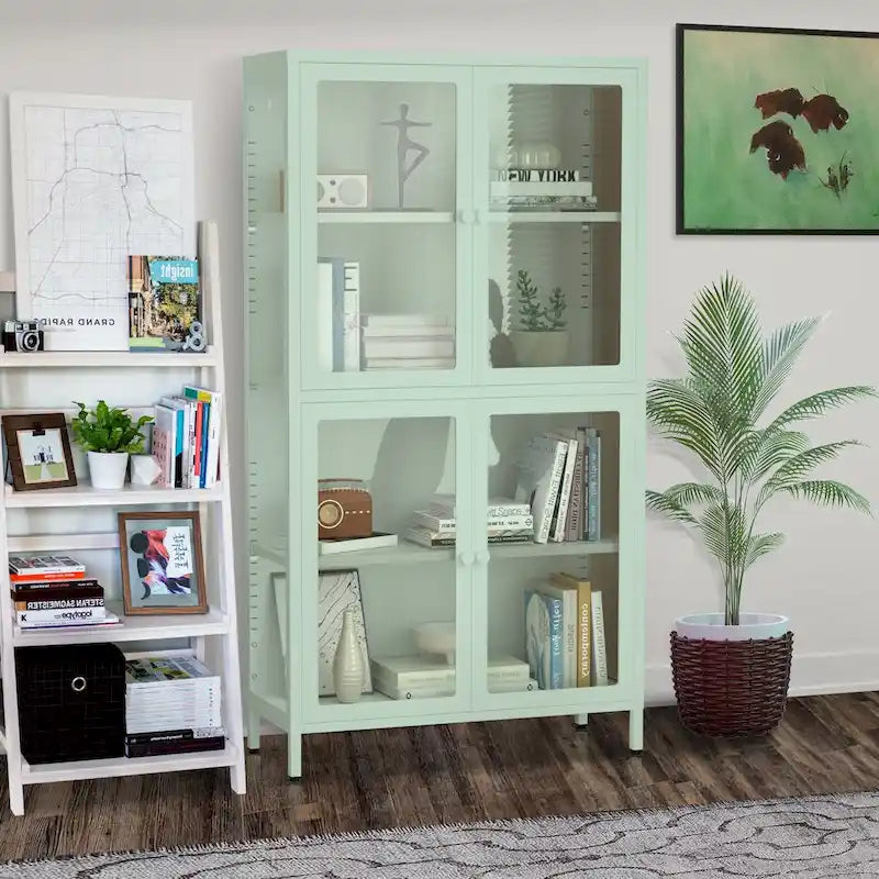 Meuble Vitrine avec Étagères Réglables pour Cuisine Salon
