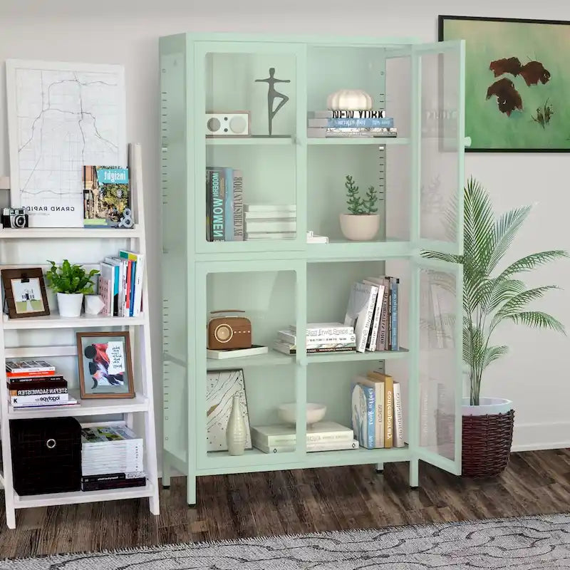 Meuble Vitrine avec Étagères Réglables pour Cuisine Salon
