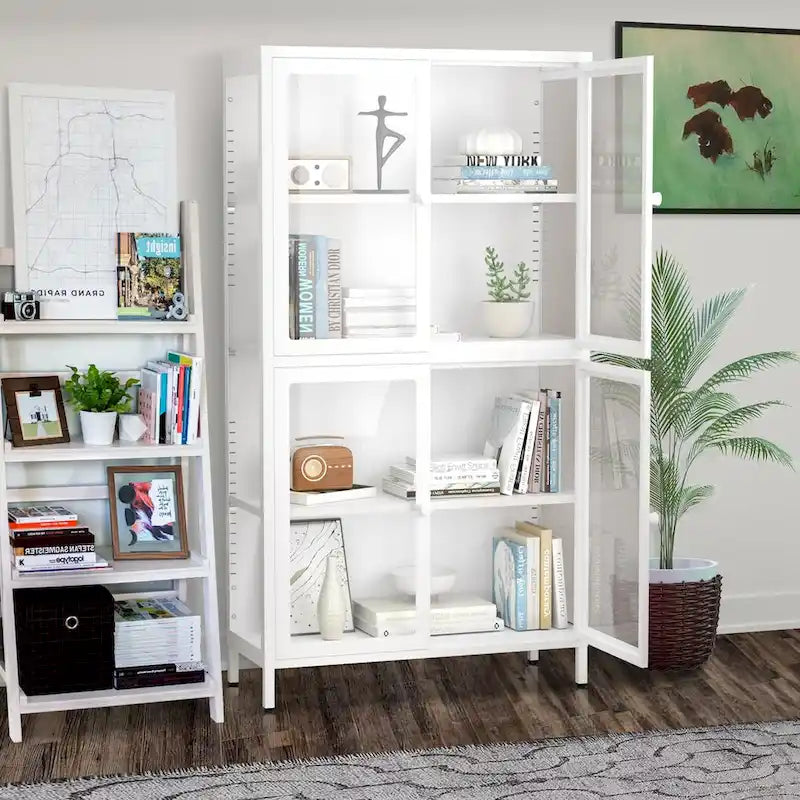 Meuble Vitrine avec Étagères Réglables pour Cuisine Salon