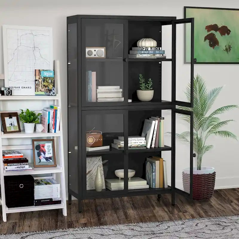 Meuble Vitrine avec Étagères Réglables pour Cuisine Salon