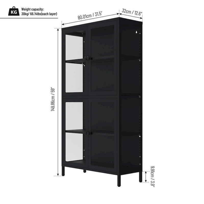 Meuble Vitrine avec Étagères Réglables pour Cuisine Salon