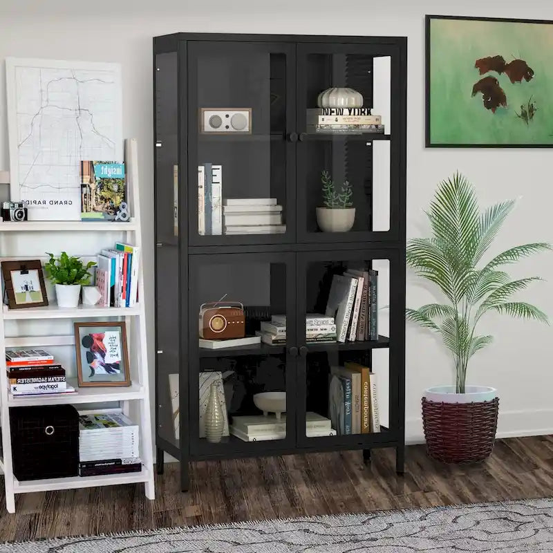 Meuble Vitrine avec Étagères Réglables pour Cuisine Salon