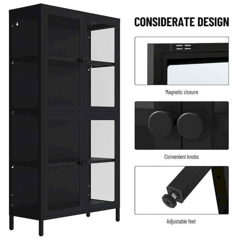 Meuble Vitrine avec Étagères Réglables pour Cuisine Salon