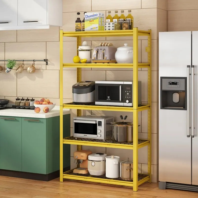 Étagère métallique jaune réglable à 5 niveaux, robuste, pour garage