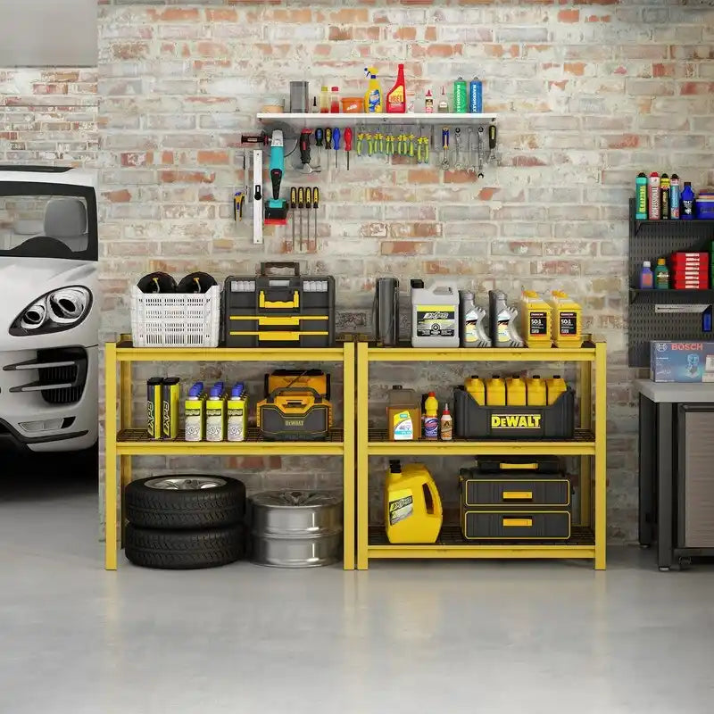 Étagère métallique jaune réglable à 5 niveaux, robuste, pour garage