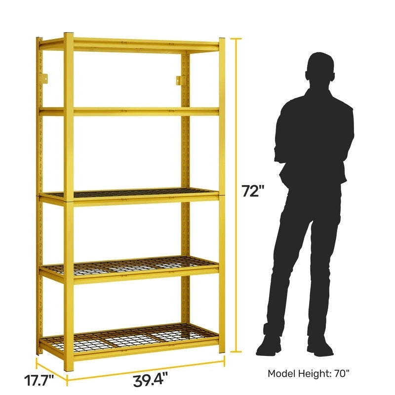 Étagère métallique jaune réglable à 5 niveaux, robuste, pour garage