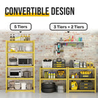 Étagère métallique jaune réglable à 5 niveaux, robuste, pour garage