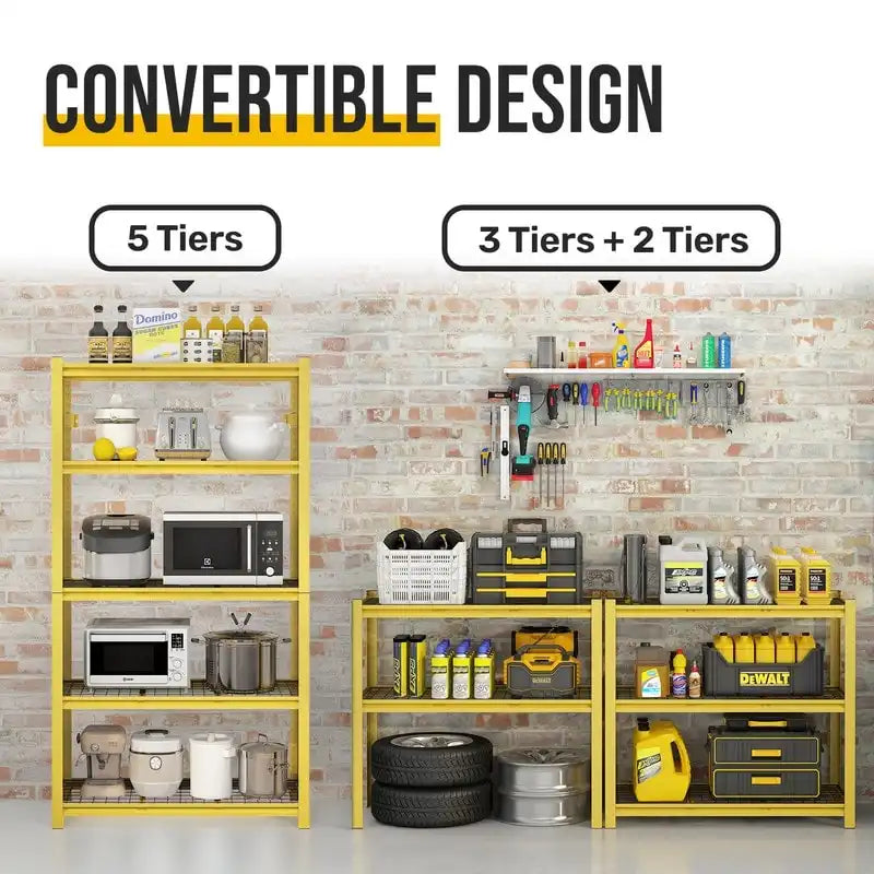 Étagère métallique jaune réglable à 5 niveaux, robuste, pour garage