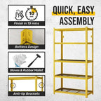 Étagère métallique jaune réglable à 5 niveaux, robuste, pour garage