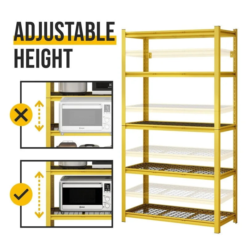 Étagère métallique jaune réglable à 5 niveaux, robuste, pour garage