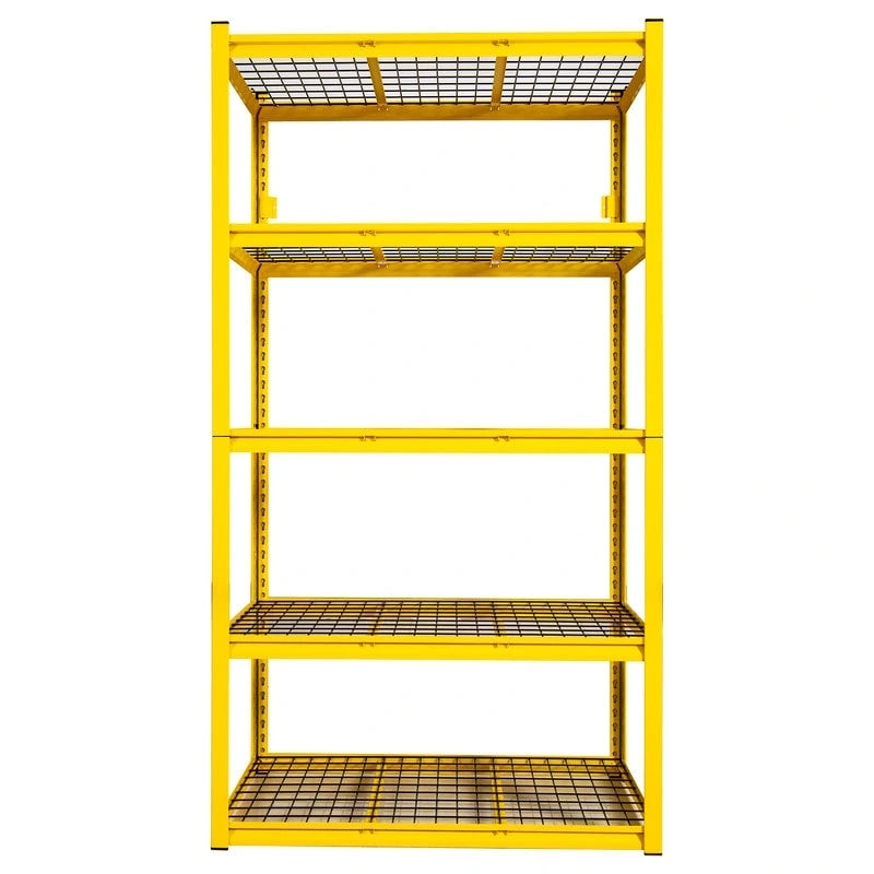 Étagère métallique jaune réglable à 5 niveaux, robuste, pour garage