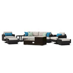 Salon de jardin d'extérieur 8 pièces avec brasero et fauteuils pivotants Portofino Comfort Sunbrella