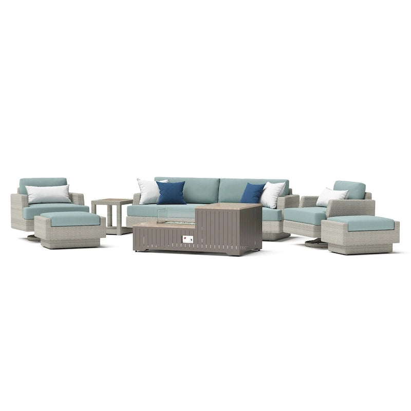 Salon de jardin d'extérieur 8 pièces avec brasero et fauteuils pivotants Portofino Comfort Sunbrella
