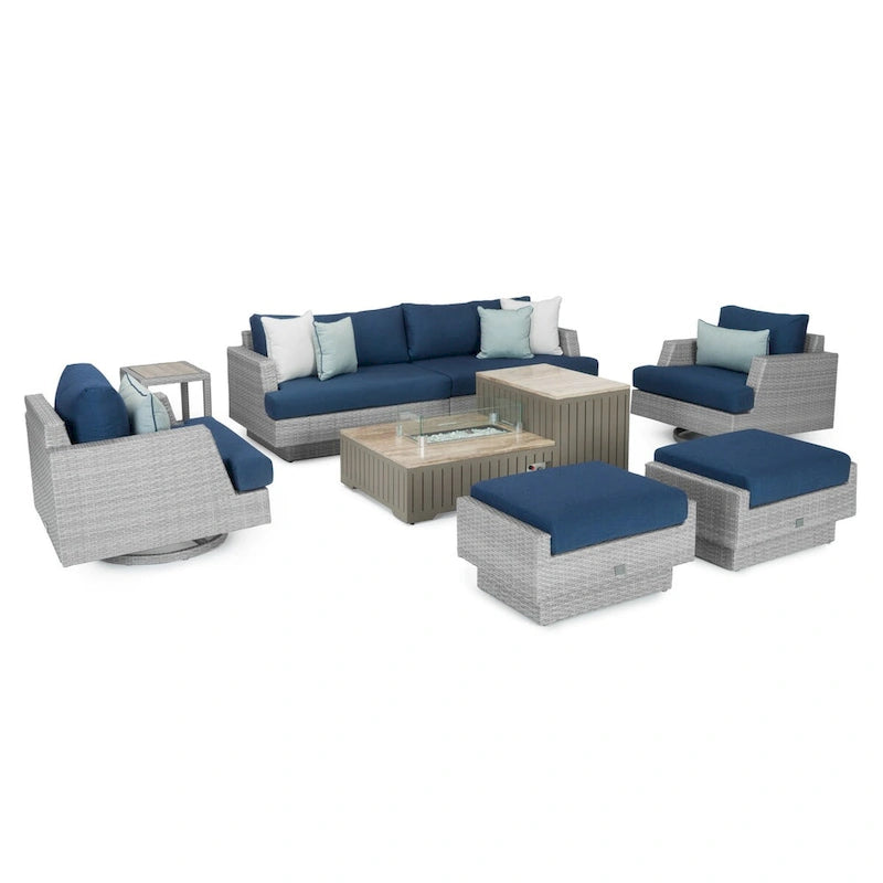 Salon de jardin d'extérieur 8 pièces avec brasero et fauteuils pivotants Portofino Comfort Sunbrella