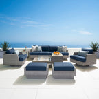 Salon de jardin d'extérieur 8 pièces avec brasero et fauteuils pivotants Portofino Comfort Sunbrella