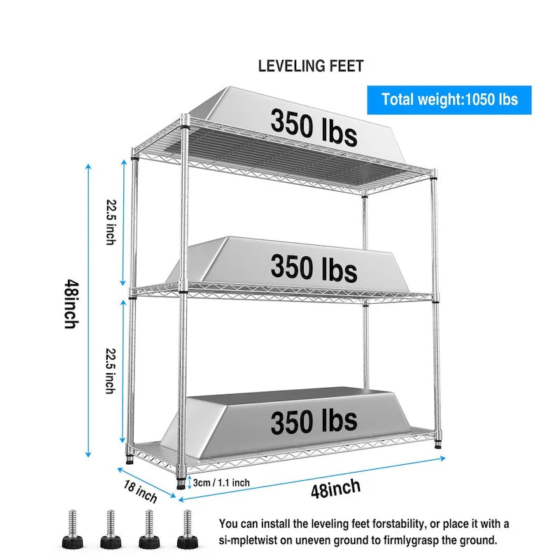 Étagère métallique à 3 niveaux, 476 kg, certifiée NSF, hauteur réglable, pour garage, étagère métallique robuste.
