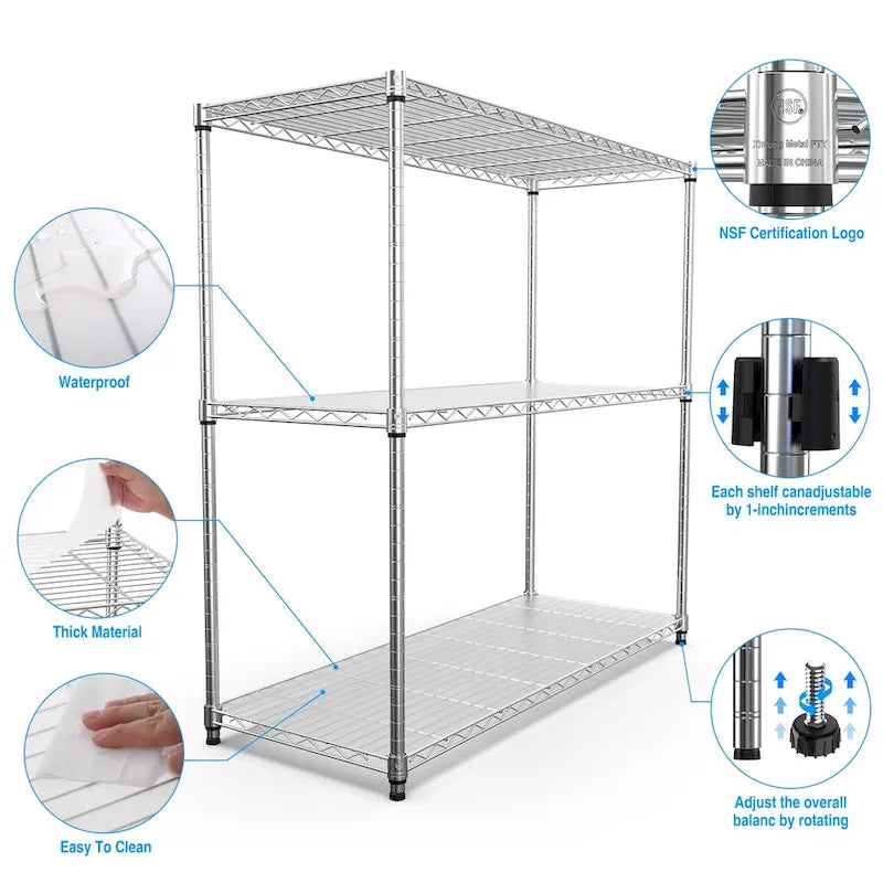 Étagère métallique à 3 niveaux, 476 kg, certifiée NSF, hauteur réglable, pour garage, étagère métallique robuste.