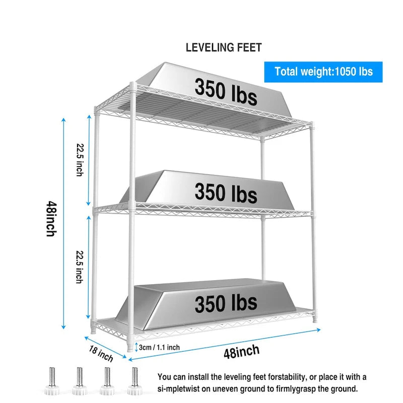Étagère métallique à 3 niveaux, 476 kg, certifiée NSF, hauteur réglable, pour garage, étagère métallique robuste.