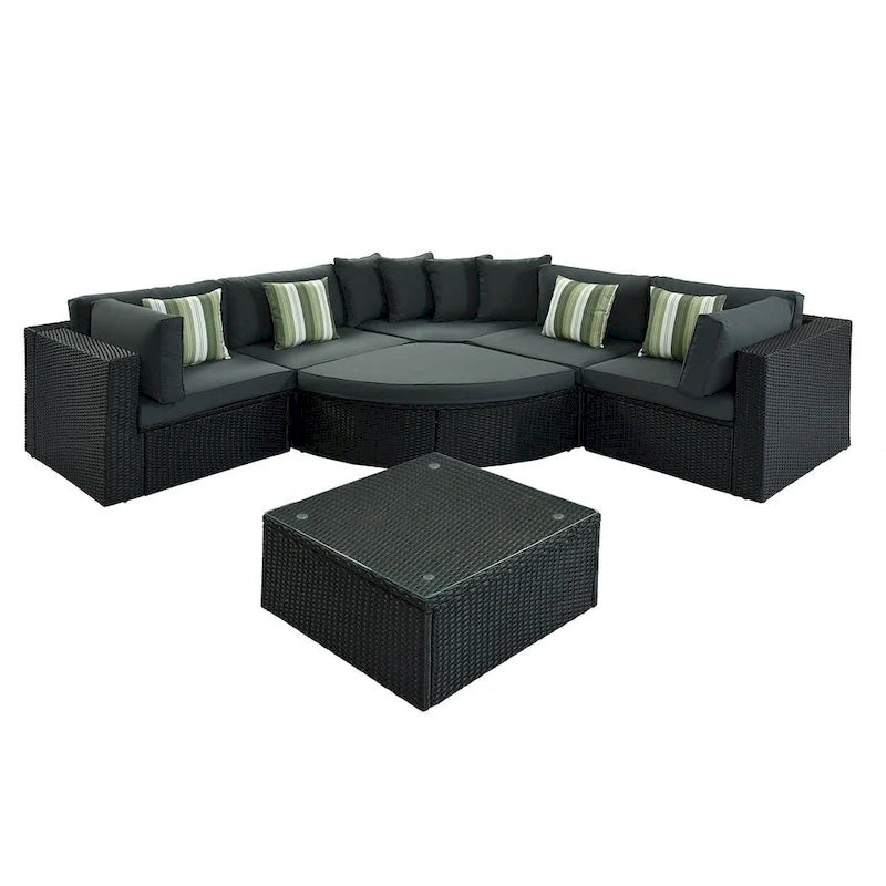 Ensemble de 7 pièces de canapé d'extérieur en osier, lit de repos en rotin