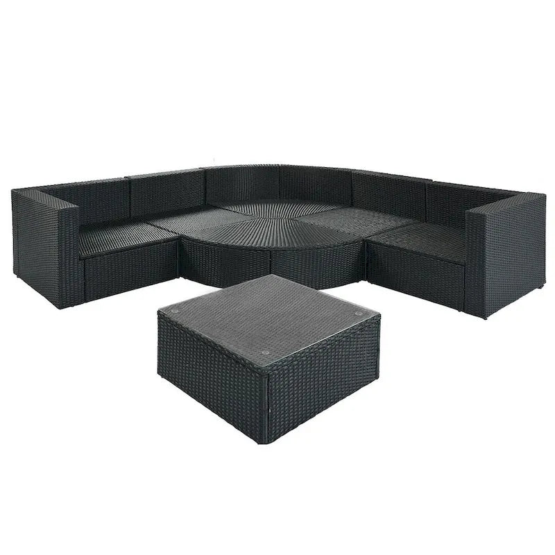 Ensemble de 7 pièces de canapé d'extérieur en osier, lit de repos en rotin
