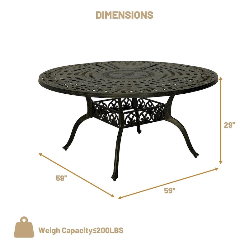 59 Table ronde élégante en aluminium coulé ajouré - Bronze