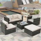 Mobilier de patio, Mobilier d'extérieur, Mobilier saisonnier en rotin synthétique, Ensemble de 6 meubles en rotin avec table basse en verre trempé
