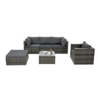 Mobilier de patio, Mobilier d'extérieur, Mobilier saisonnier en rotin synthétique, Ensemble de 6 meubles en rotin avec table basse en verre trempé