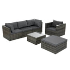 Mobilier de patio, Mobilier d'extérieur, Mobilier saisonnier en rotin synthétique, Ensemble de 6 meubles en rotin avec table basse en verre trempé