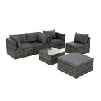 Mobilier de patio, Mobilier d'extérieur, Mobilier saisonnier en rotin synthétique, Ensemble de 6 meubles en rotin avec table basse en verre trempé
