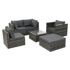 Mobilier de patio, Mobilier d'extérieur, Mobilier saisonnier en rotin synthétique, Ensemble de 6 meubles en rotin avec table basse en verre trempé