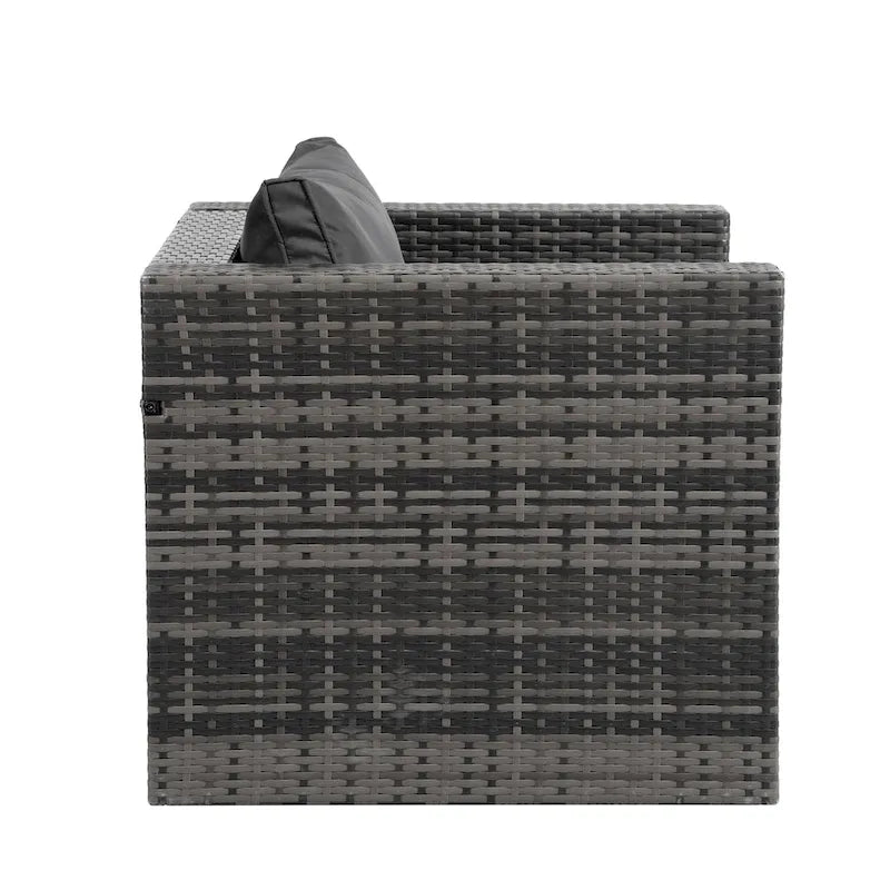 Mobilier de patio, Mobilier d'extérieur, Mobilier saisonnier en rotin synthétique, Ensemble de 6 meubles en rotin avec table basse en verre trempé