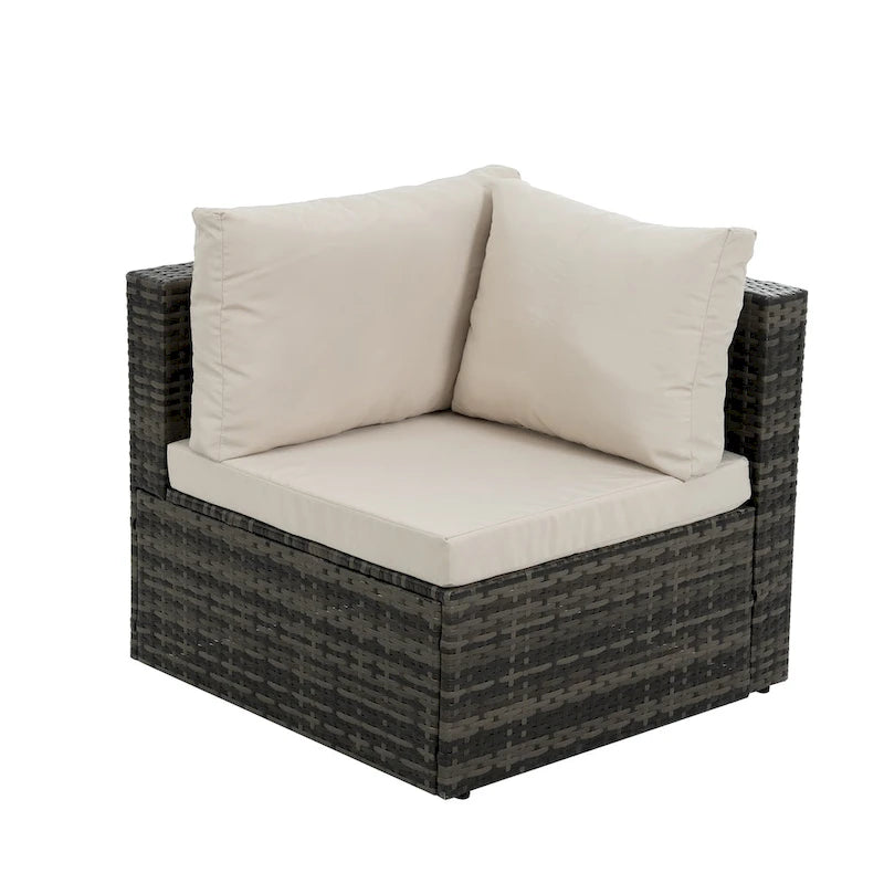 Mobilier de patio, Mobilier d'extérieur, Mobilier saisonnier en rotin synthétique, Ensemble de 6 meubles en rotin avec table basse en verre trempé