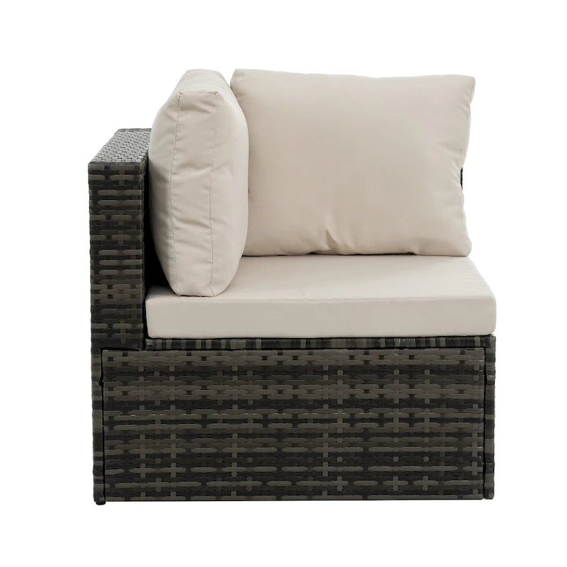 Mobilier de patio, Mobilier d'extérieur, Mobilier saisonnier en rotin synthétique, Ensemble de 6 meubles en rotin avec table basse en verre trempé