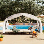 Oaks Aura Extérieur, Bain de soleil avec coussin, rideau et oreiller coloré, Chaises longues en osier, Fauteuils inclinables réglables pour jardin