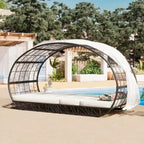 Oaks Aura Extérieur, Bain de soleil avec coussin, rideau et oreiller coloré, Chaises longues en osier, Fauteuils inclinables réglables pour jardin