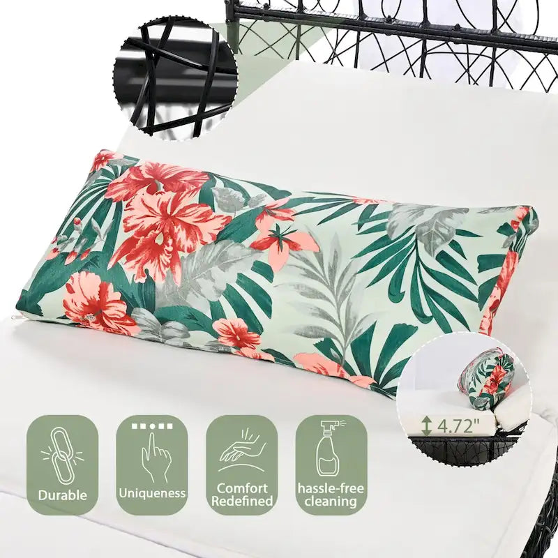 Oaks Aura Extérieur, Bain de soleil avec coussin, rideau et oreiller coloré, Chaises longues en osier, Fauteuils inclinables réglables pour jardin