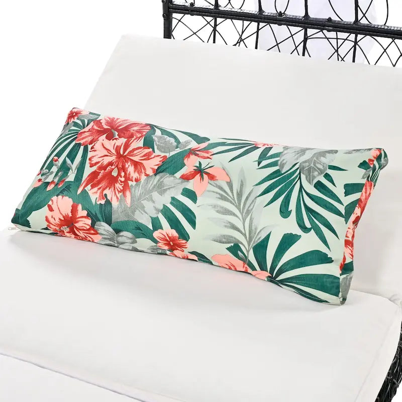 Oaks Aura Extérieur, Bain de soleil avec coussin, rideau et oreiller coloré, Chaises longues en osier, Fauteuils inclinables réglables pour jardin