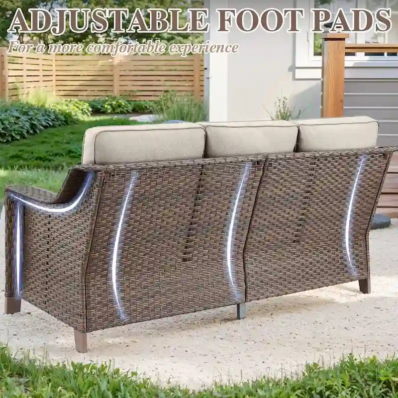 Canapé d'extérieur avec chaises et poufs - Marron