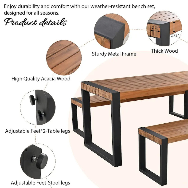 Table à manger d'extérieur 3 pièces