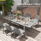 Table de patio extensible, Table de patio rectangulaire, Table de salle à manger extérieure pour 6 à 8 personnes avec cadre en aluminium et plateau à lattes
